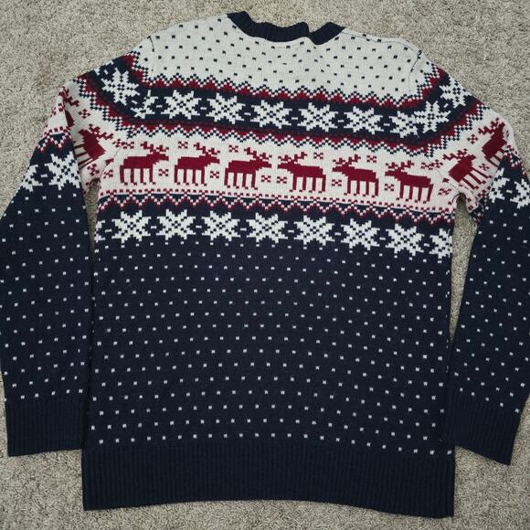 Men's Wool Blend Fair Isle Reindeer Sweater L Navy Cozy Layers Holiday Christmas - Picture 7 of 8